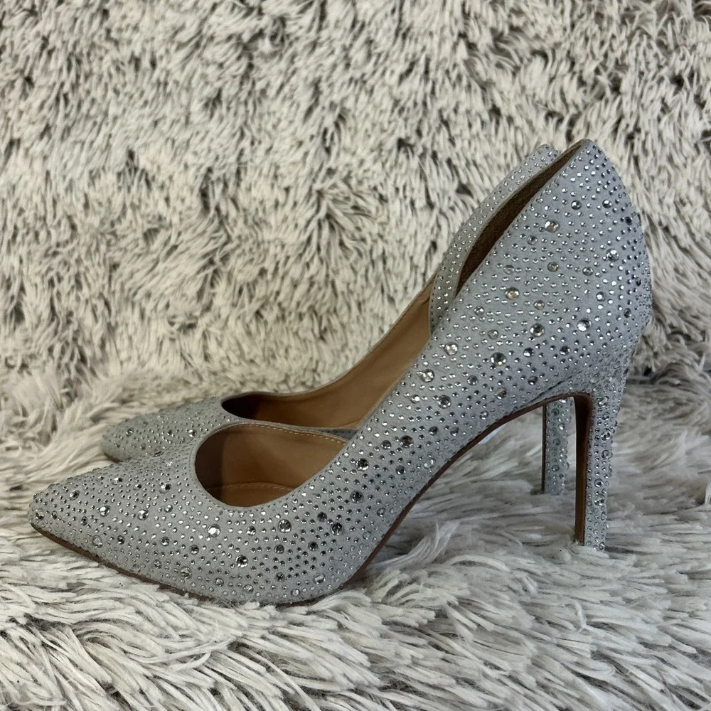BCBG‎ Generation Silver Rhinestone Glitter D'orsay Stiletto Pointed Toe Sz 7.5